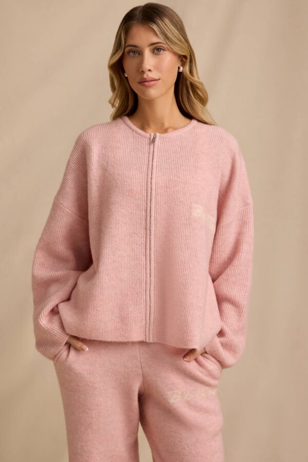 Oversized Zip-Up Cardigan in Blush Pink - Image 6