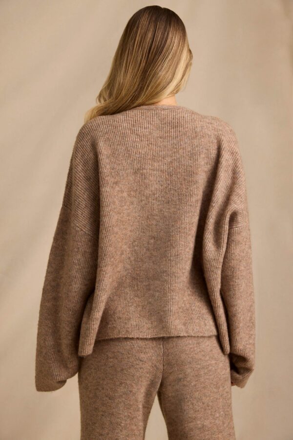 Oversized Zip-Up Cardigan in Brown Marl - Image 3