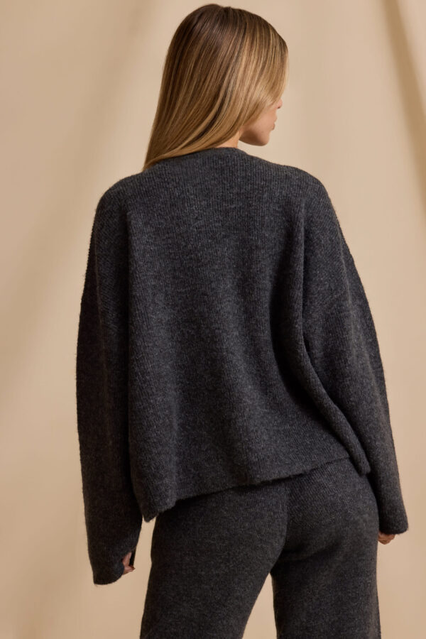 Oversized Zip-Up Cardigan in Charcoal Marl - Image 2