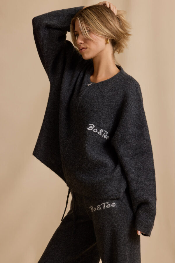 Oversized Zip-Up Cardigan in Charcoal Marl - Image 3