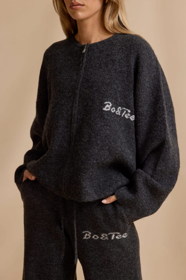 Oversized Zip-Up Cardigan in Charcoal Marl - Image 4