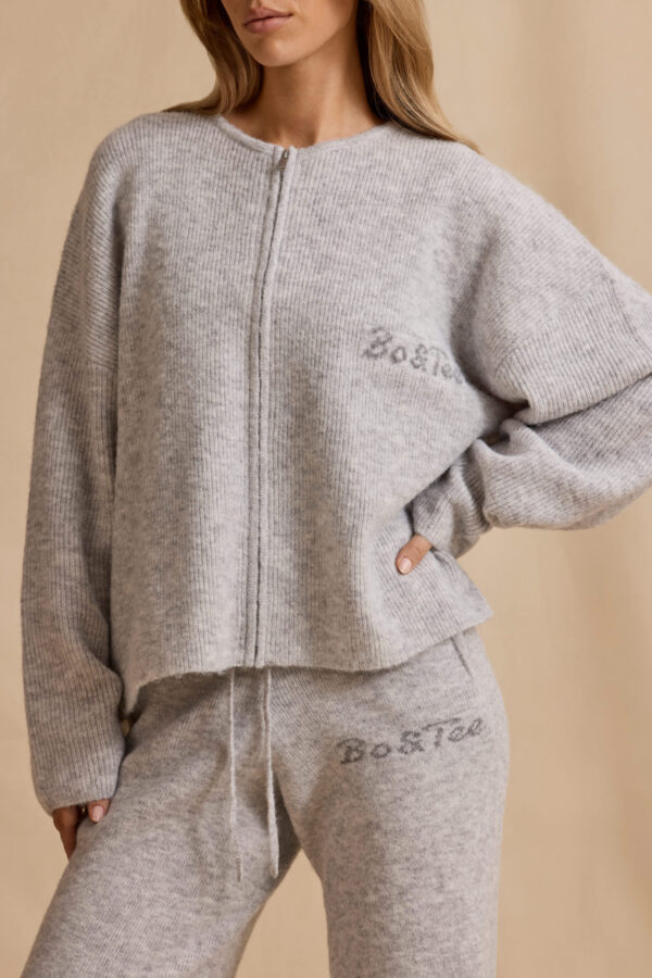 Oversized Zip-Up Cardigan in Ice Marl - Image 4