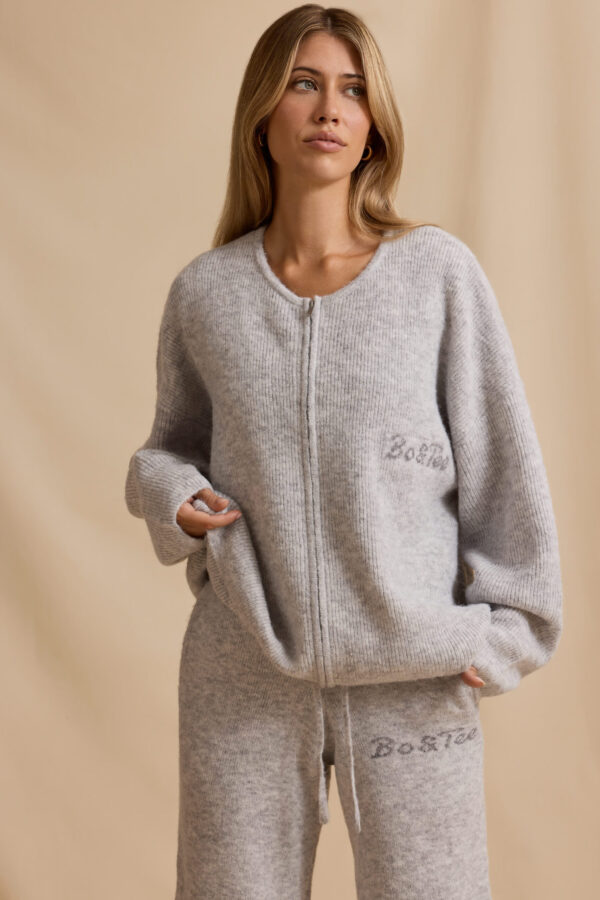 Oversized Zip-Up Cardigan in Ice Marl - Image 6