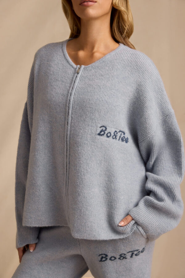 Oversized Zip-Up Cardigan in Soft Blue - Image 4