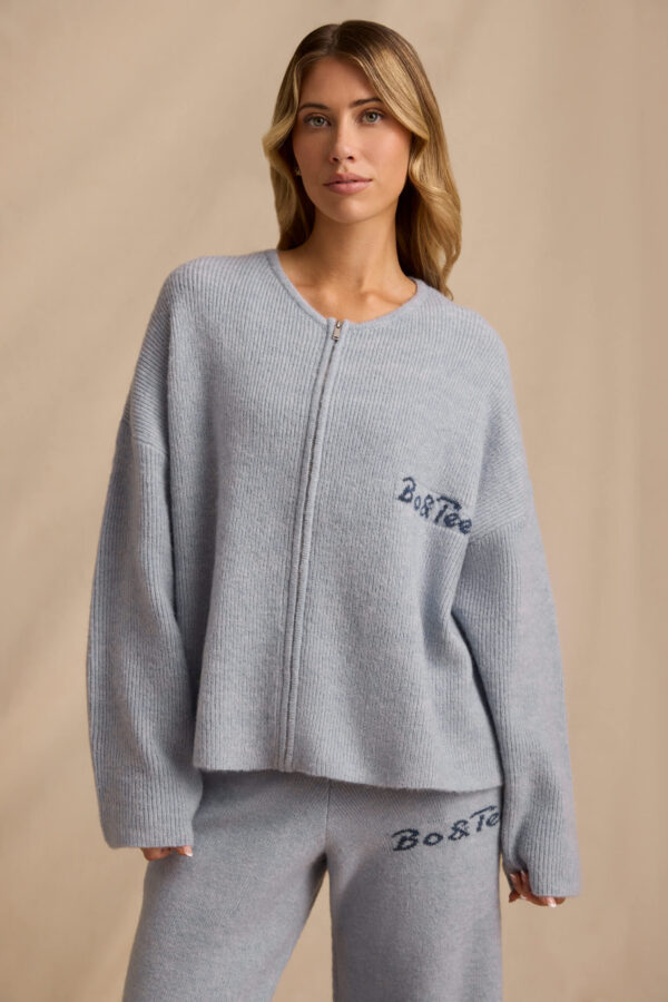 Oversized Zip-Up Cardigan in Soft Blue - Image 6