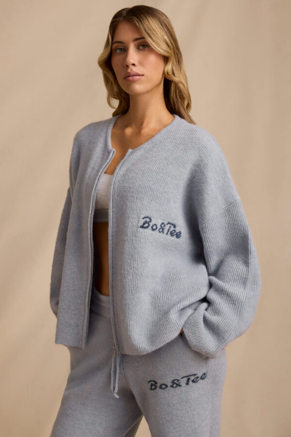 Oversized Zip-Up Cardigan in Soft Blue - Image 7