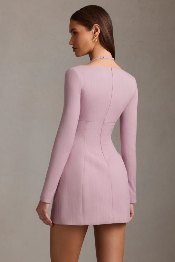 Pinstripe Structured A-Line Mini Dress in Mauve - Image 3
