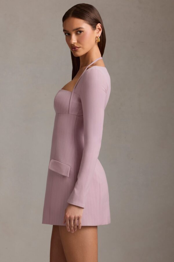 Pinstripe Structured A-Line Mini Dress in Mauve - Image 4