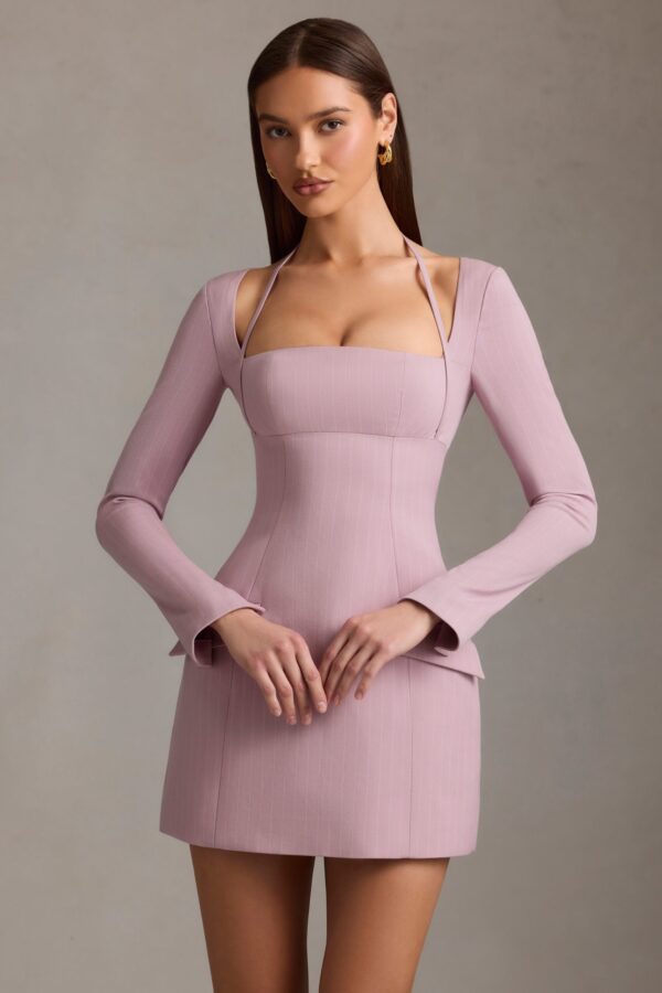 Pinstripe Structured A-Line Mini Dress in Mauve - Image 7