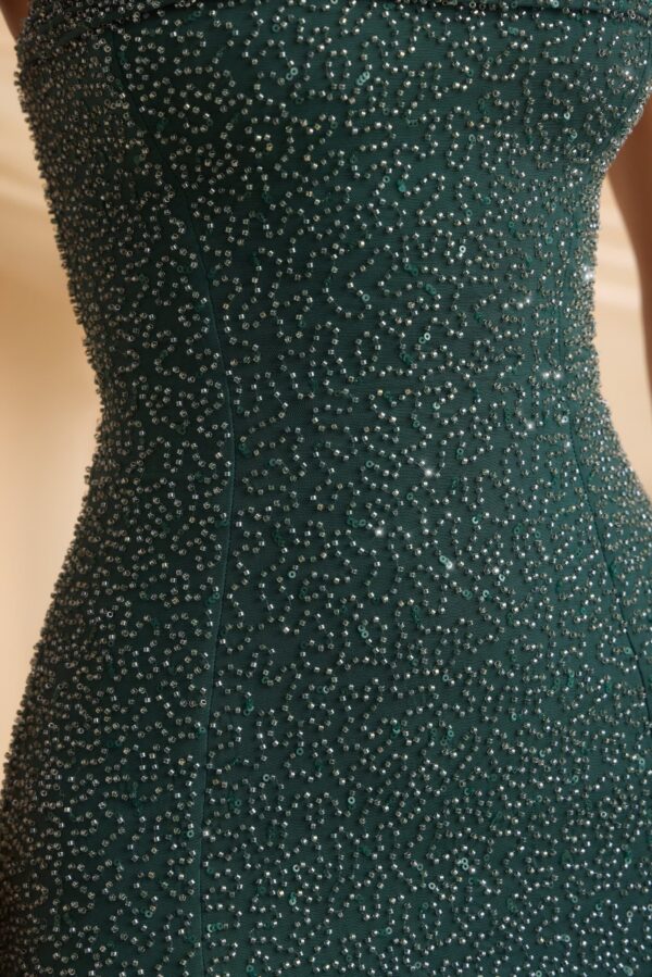 Embellished Strapless Cowl-Neck Maxi Dress in Emerald Green - Image 6