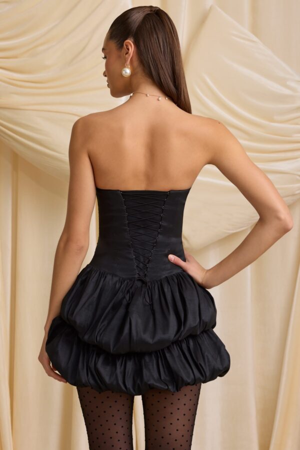 Layered Bubble Hem Corset Mini Dress in Black - Image 3