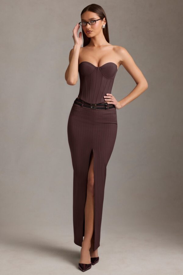 Pinstripe Lace-Up Corset Top in Chocolate Brown - Image 9