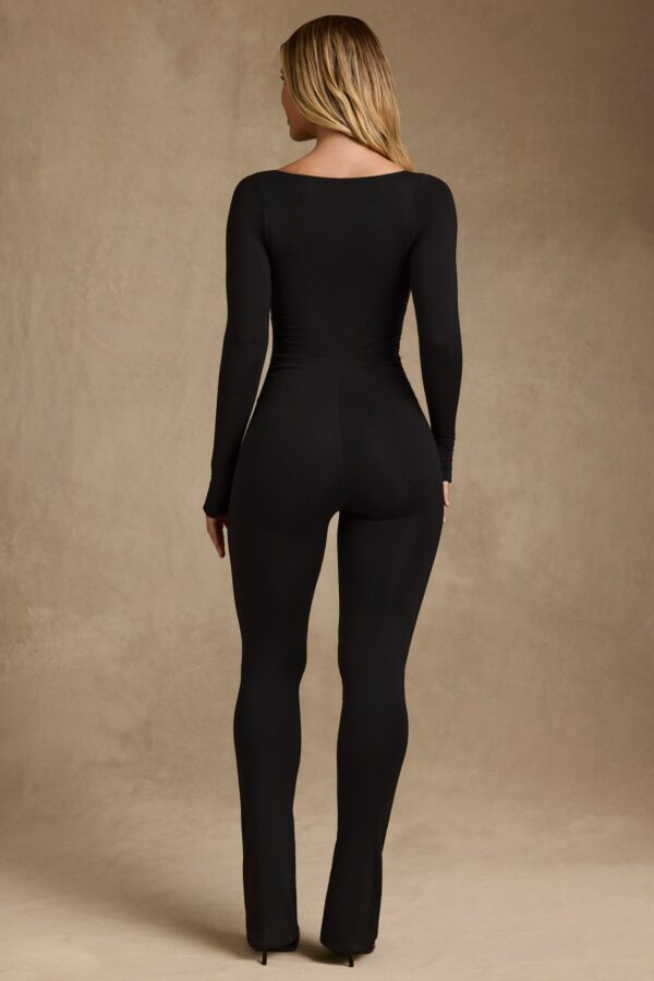 Modal Ruched Long-Sleeve Jumpsuit in Black - Image 3