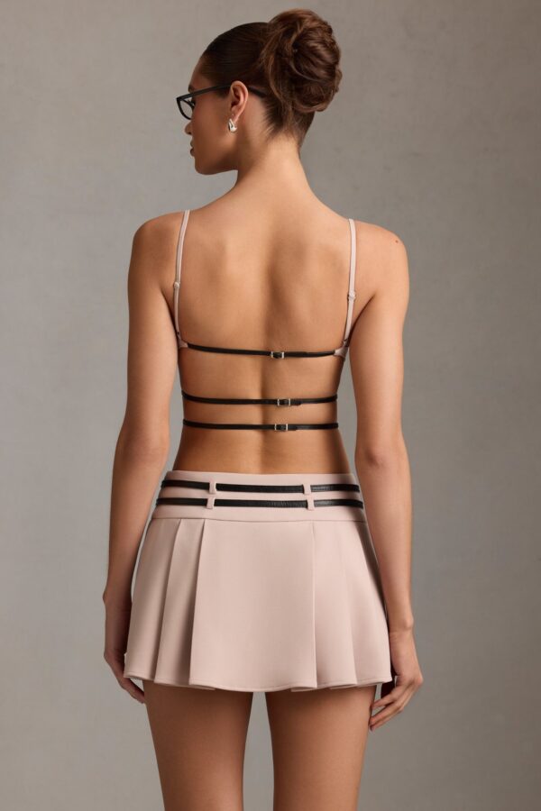 Belted Backless Pleated Mini Dress in Mushroom - Image 7