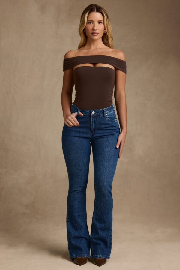 Modal Cut-Out Off-Shoulder Bodysuit in Chocolate Brown - Image 6