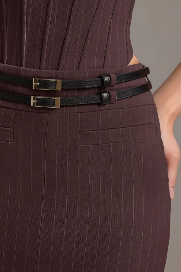 Pinstripe Low-Rise Maxi Skirt in Chocolate Brown - Image 4