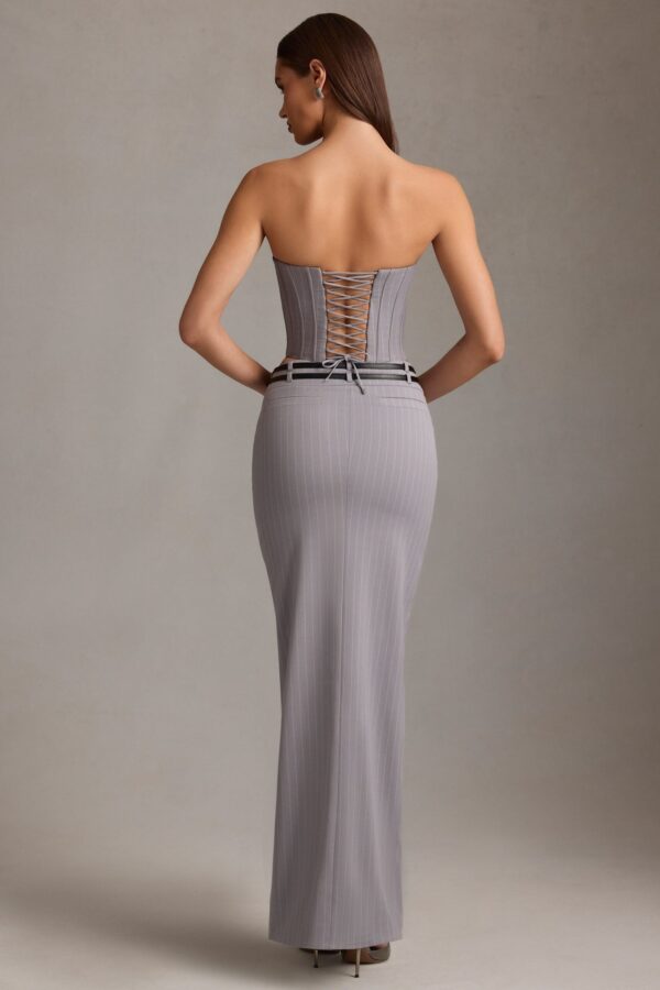 Pinstripe Low-Rise Maxi Skirt in Grey - Image 2