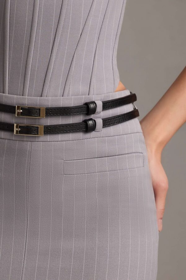 Pinstripe Low-Rise Maxi Skirt in Grey - Image 4