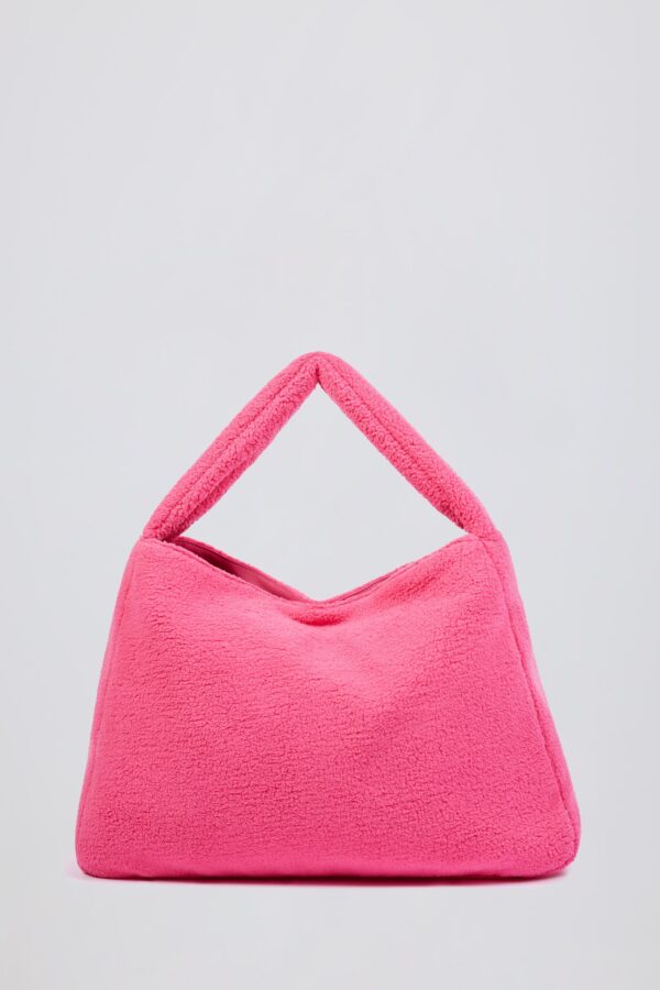 Oversized Fleece Tote Bag in Hot Pink - Image 3