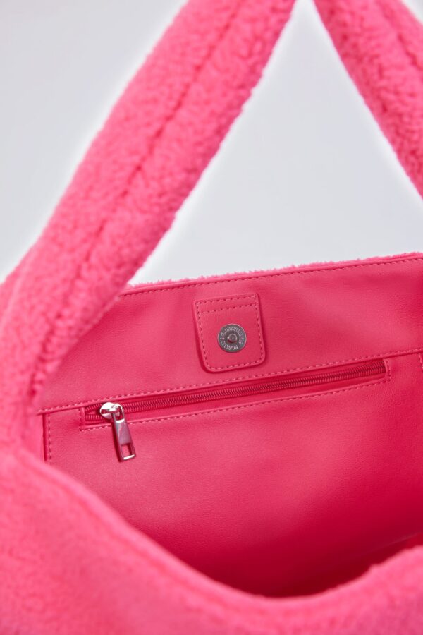 Oversized Fleece Tote Bag in Hot Pink - Image 6