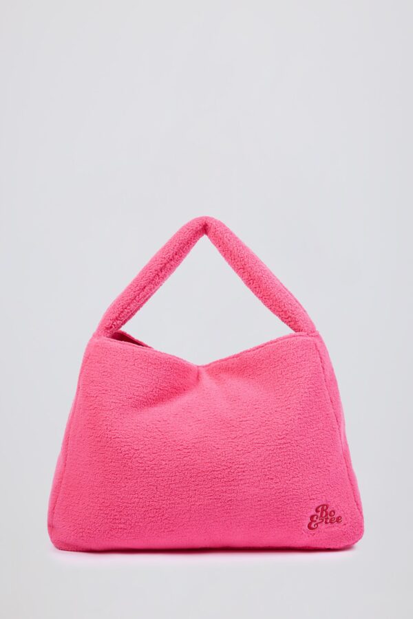 Oversized Fleece Tote Bag in Hot Pink - Image 8