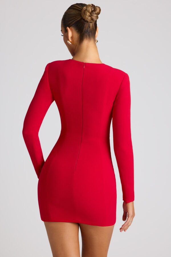 Heart Cut Out Long Sleeve Mini Dress in Fire Red - Image 2