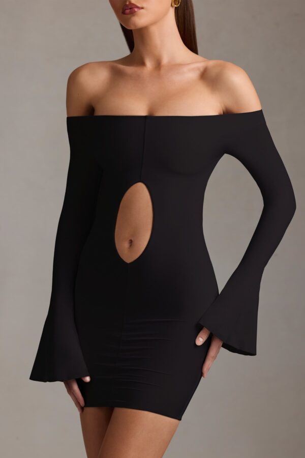 Off-Shoulder Cut-Out Mini Dress in Black - Image 2