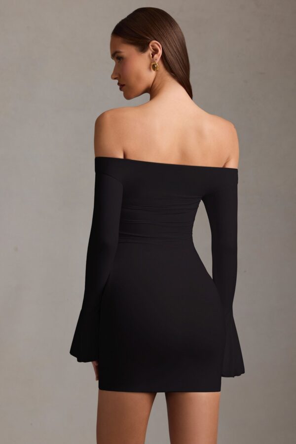 Off-Shoulder Cut-Out Mini Dress in Black - Image 3