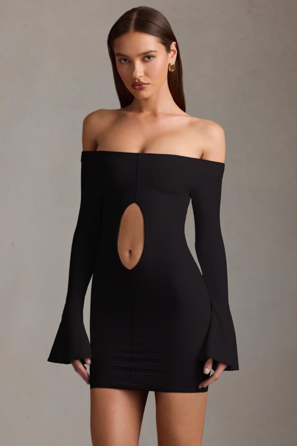 Off-Shoulder Cut-Out Mini Dress in Black - Image 8