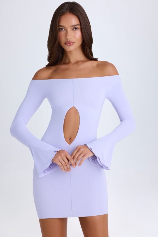 Off-Shoulder Cut-Out Mini Dress in Soft Lilac - Image 7