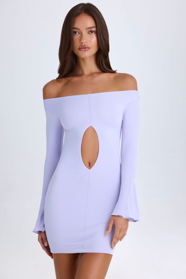 Off-Shoulder Cut-Out Mini Dress in Soft Lilac - Image 8