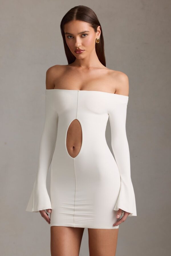 Off-Shoulder Cut-Out Mini Dress in White - Image 10