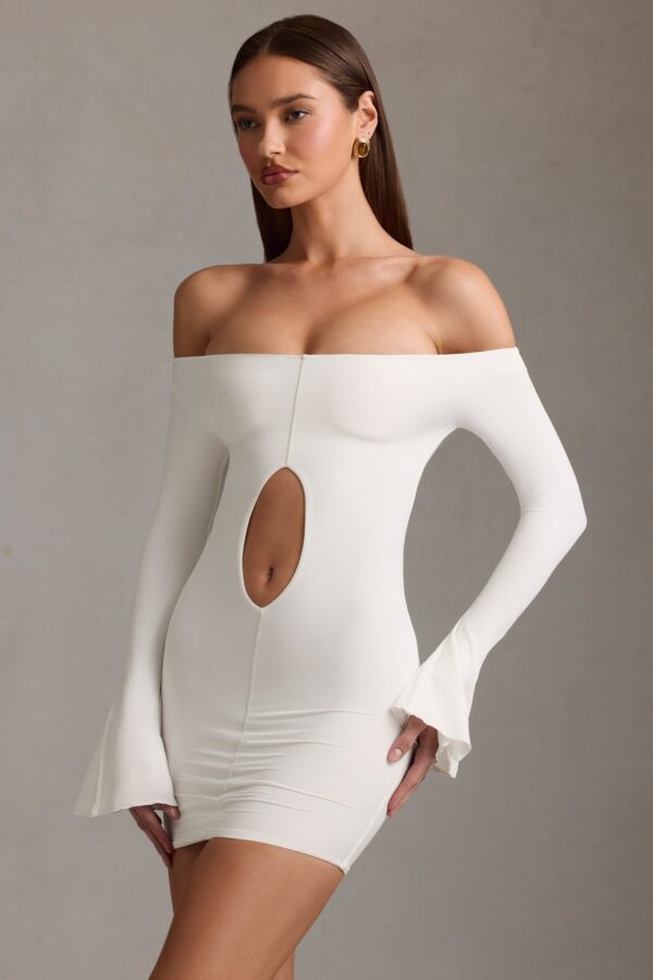 Off-Shoulder Cut-Out Mini Dress in White - Image 11