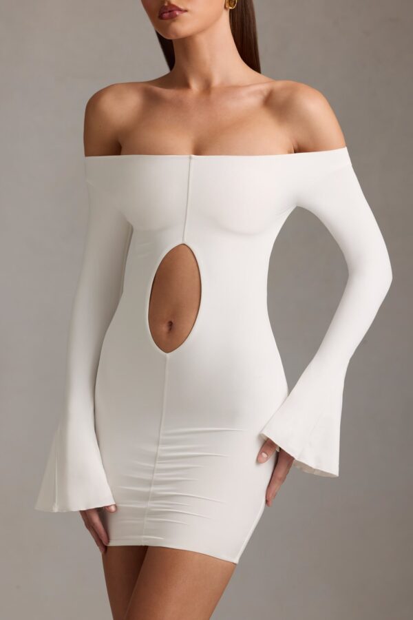Off-Shoulder Cut-Out Mini Dress in White - Image 2