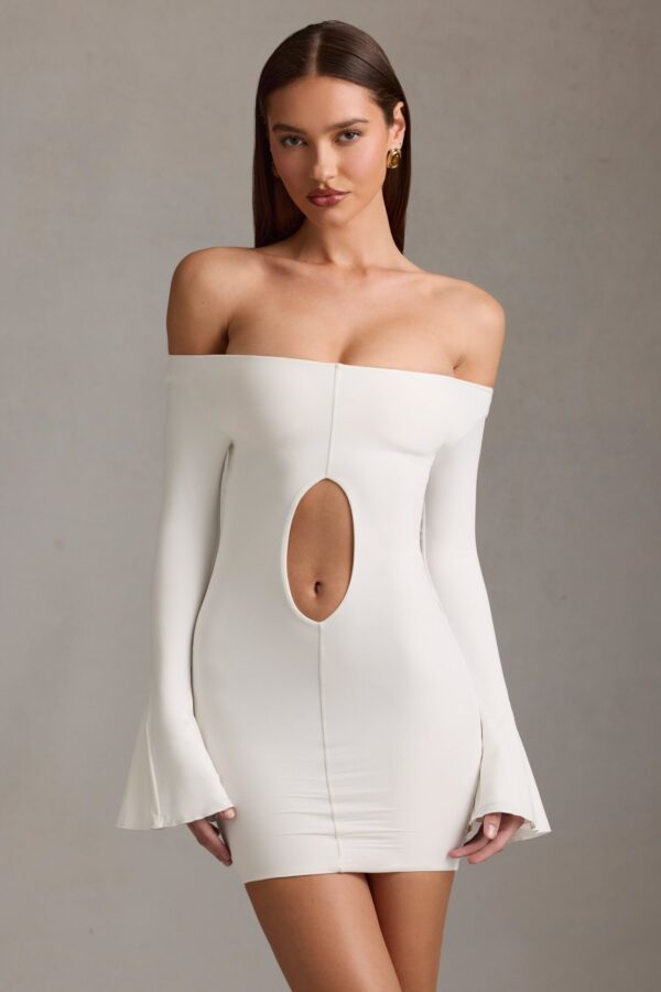 Off-Shoulder Cut-Out Mini Dress in White - Image 8