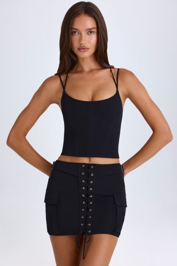 Lace-Up Micro Mini Skirt in Black - Image 6