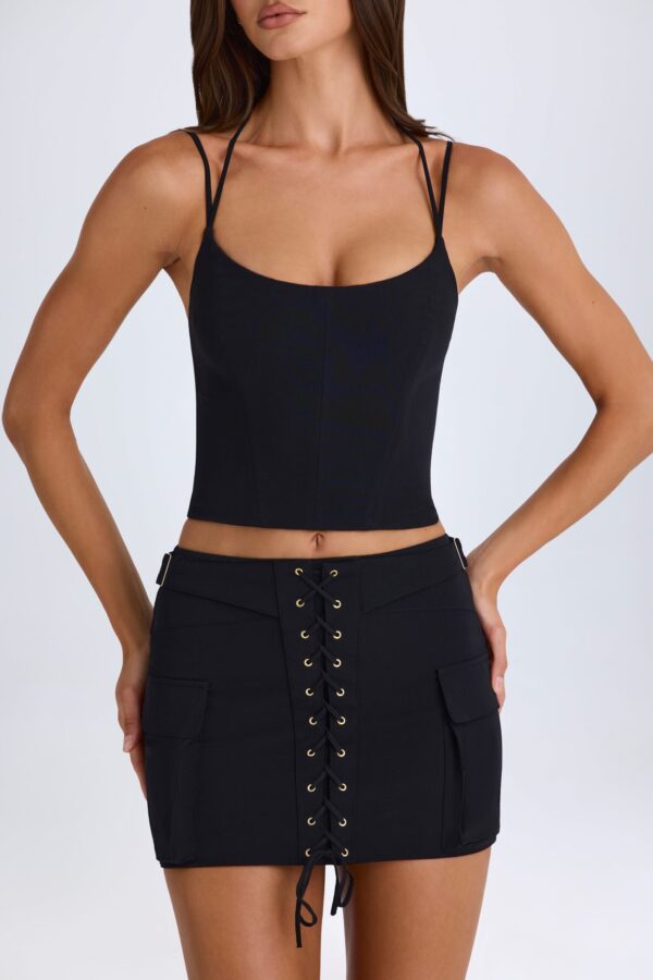 Lace-Up Micro Mini Skirt in Black - Image 5
