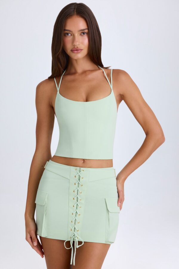 Lace-Up Micro Mini Skirt in Green - Image 7