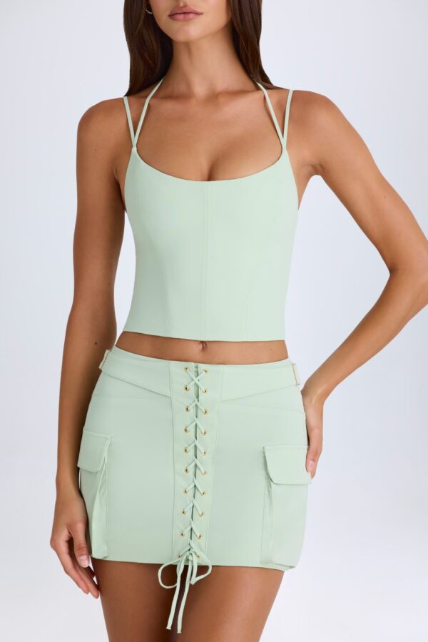 Lace-Up Micro Mini Skirt in Green - Image 5