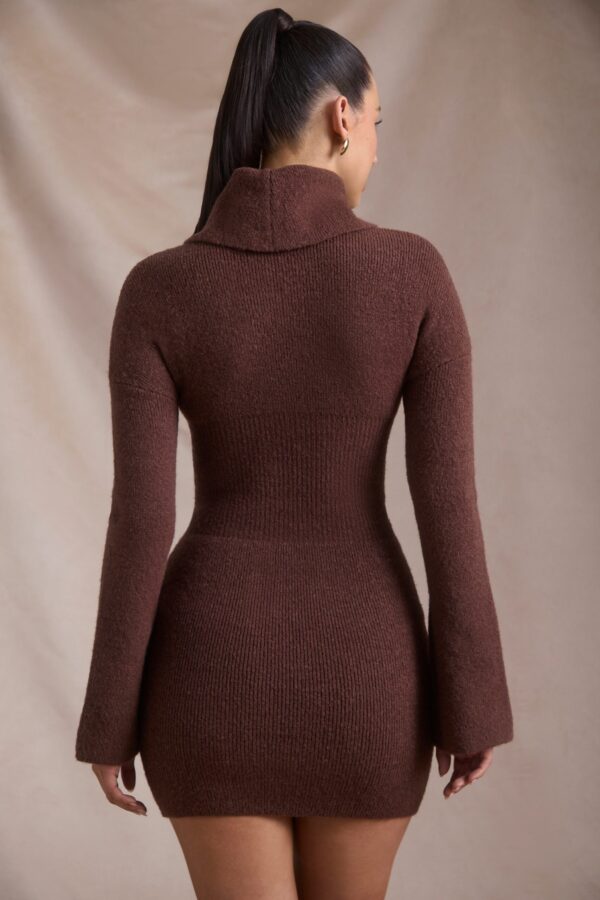 Ribbed-Knit Turtleneck Mini Jumper Dress in Espresso - Image 2