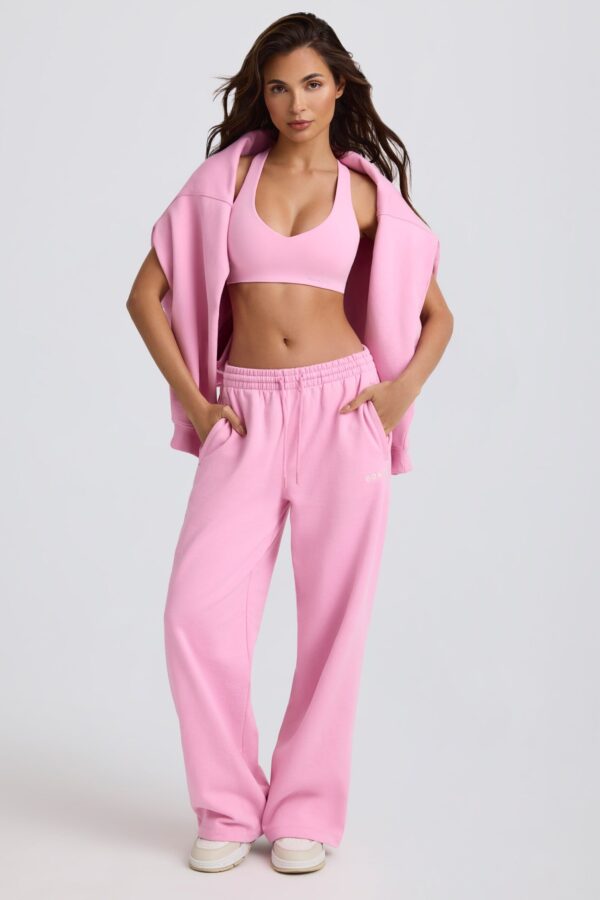 Mid-Rise Wide-Leg Joggers in Baby Pink - Image 10
