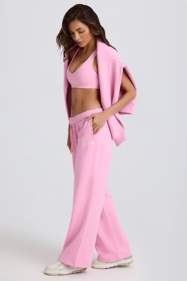 Mid-Rise Wide-Leg Joggers in Baby Pink - Image 4