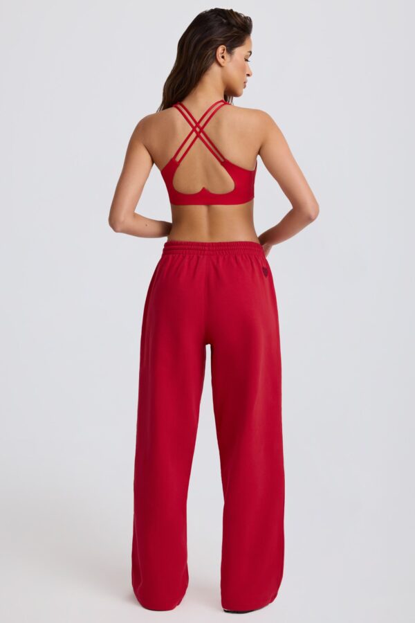 Mid-Rise Wide-Leg Joggers in Hot Red - Image 2
