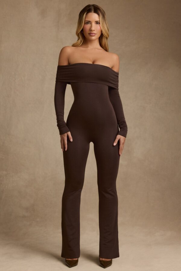 Modal Off-Shoulder Jumpsuit in Chocolate Brown - Image 6
