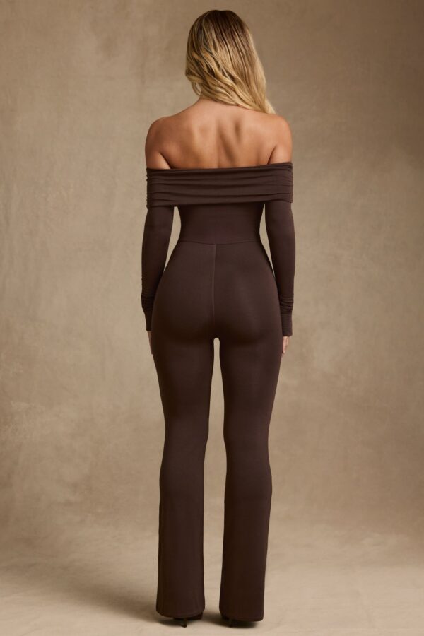 Modal Off-Shoulder Jumpsuit in Chocolate Brown - Image 7