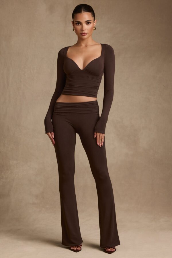 Modal Ruched Long-Sleeve Top in Chocolate Brown - Image 5