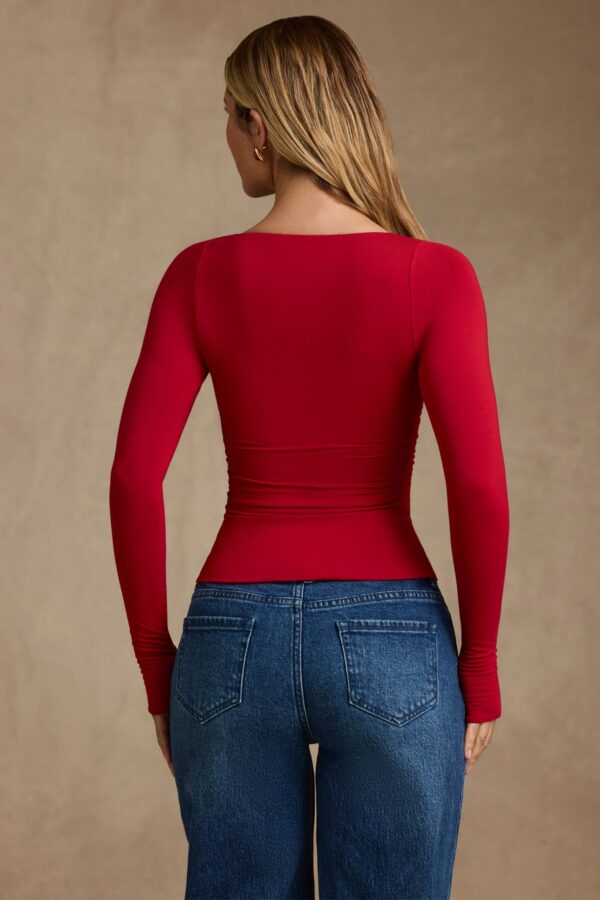Modal Ruched Long-Sleeve Top in Red - Image 3