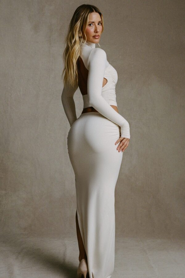 Modal Asymmetric-Waist Maxi Skirt in Ivory - Image 2