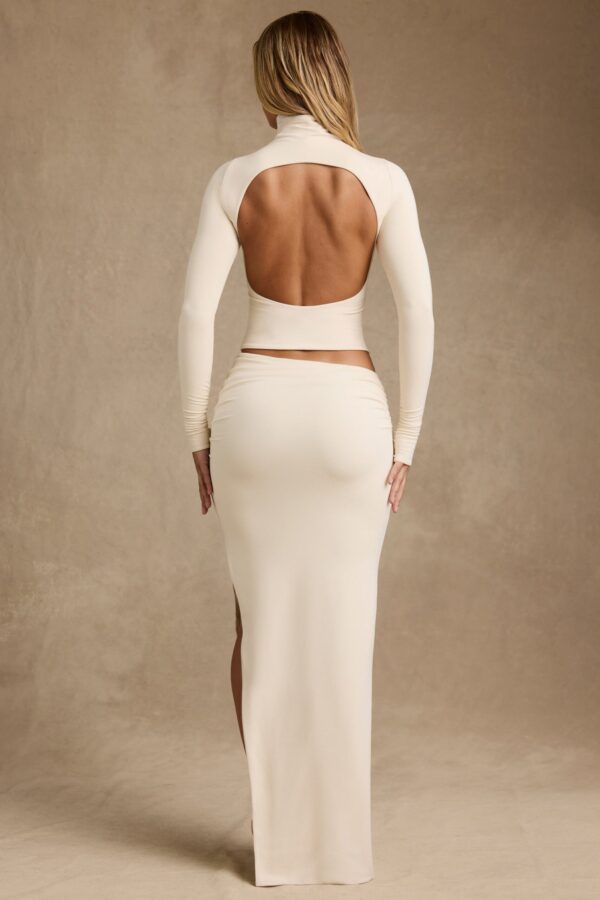 Modal Asymmetric-Waist Maxi Skirt in Ivory - Image 3