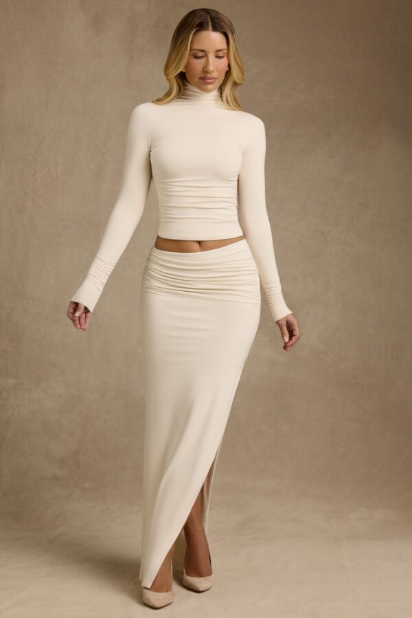 Modal Asymmetric-Waist Maxi Skirt in Ivory - Image 9